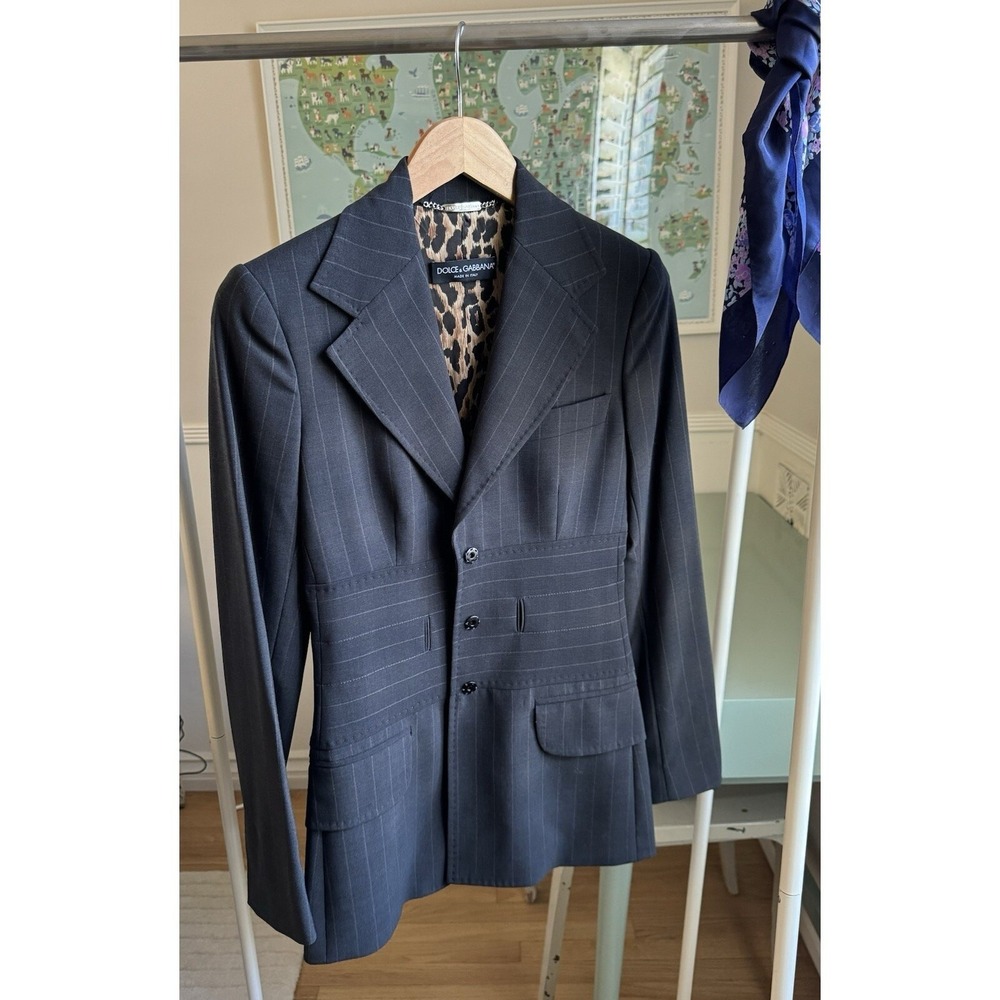 DOLCE GABBANA D&G Y2K Gray Pinstripe Blazer Suit Sz‎ IT 38 US S/XS Vintage